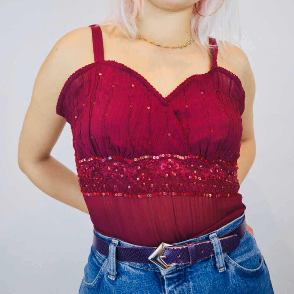 Vintage 90’s Maroon Bedazzled Ribbed Tank